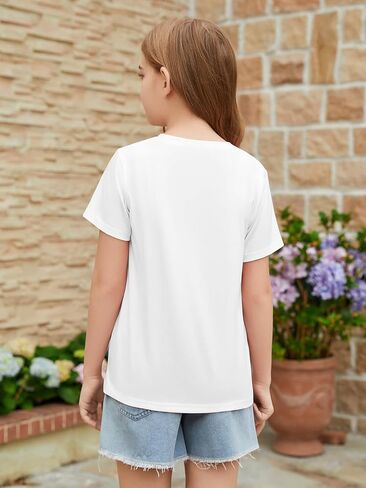 ZDC Girls Short Sleeve Shirts Crewneck T Shirts Kids Summer Tops Basic Tees 5-14 Years in Saudi Arabia