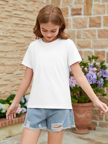 ZDC Girls Short Sleeve Shirts Crewneck T Shirts Kids Summer Tops Basic Tees 5-14 Years in Saudi Arabia