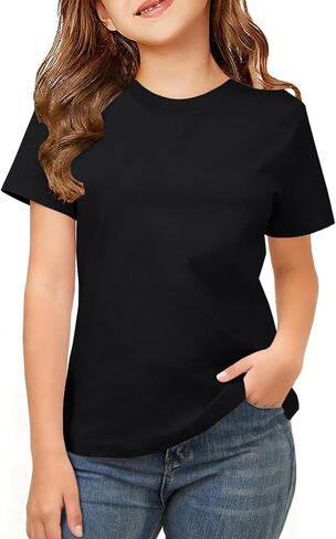 ZDC Girls Short Sleeve Shirts Crewneck T Shirts Kids Summer Tops Basic Tees 5-14 Years in Kuwait