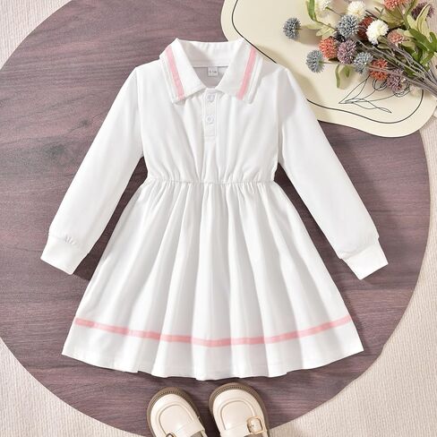 Toddler Girl Long Sleeve Button Down Collared Shirt Dress Sleeveless Vest Sweatshirt with Cute Bag 3 Pieces Outfits in Saudi Arabia