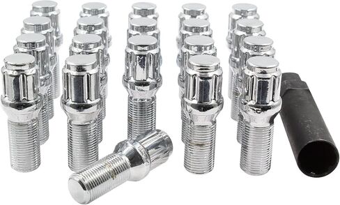 مجموعة أجزاء إكسسوارات العجلات مكونة من 20 مقعد كروي M15x1.25 أسود مع سداسي 17 مم، وطول خيط 28 مم لعجلات ما بعد البيع - يناسب 2019-2021 Mercedes GLE350، GLE450، GLE580 in Kuwait
