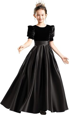 dideyttawl Velvet Junior Bridesmaid Dresses A-Line Satin Flower Girl Dress Pageant Prom Ball Gown 2540 in Kuwait