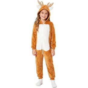 Kid Girls Reindeer Costume Christmas One-Piece Hooded Romper in Kuwait
