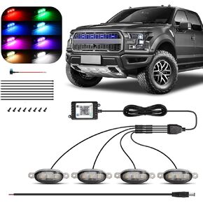 4 Pcs Led Universal RGB Grille Lights Compatible with Raptor Style Ford F150, Dodge Ram 1500, Tundra with APP Control - LED Front Daytime Running Light Accessories with Fuse & Harness in Kuwait