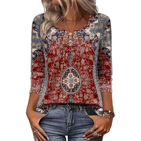 Zeagoo 3/4 Length Sleeve Womens Tops 2026 V Neck T Shirts Dressy Casual Fall Blouses Floral Summer Business Work Basic Tees in Saudi Arabia