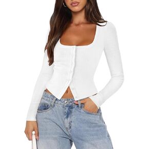 Womens Button Up Tops for Women Knit Ribbed Fitted Button Down Cardigan Long Sleeve Going Out Tops Fall Clothes in Kuwait