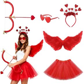 5 Pcs Valentine‘s Day Cupid Costume Set Include Bow Arrow Feather Wings Tutu Skirt Heart Glasses Headband in Saudi Arabia