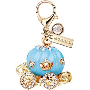MC473 Princess Pumpkin Carriage Lobster Clasp Crystal 3D Charm for Women with Velvet Bag (Blue,1 Piece) in Kuwait