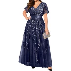 Pinup Fashion Plus Size Formal Dresses - Evening Gowns Wedding Sequin Embroidery V-Neck Prom Long Dress in Kuwait