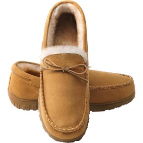 Men's Moccasins House Shoes with Warm and Cozy Memory Foam Hard Sole Indoor/Outdoor Slippers in Saudi Arabia