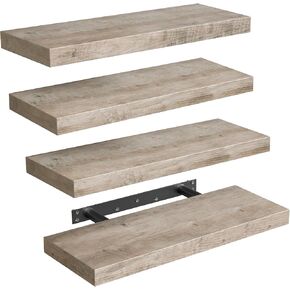 أرفف عائمة للجدار، مجموعة أرفف جدارية سميكة بسمك 1.5 بوصة مكونة من 4 أقواس غير مرئية، أرفف معلقة بطول 23.6 × 7.9 عرض لديكور منزل المزرعة للحمام وغرفة المعيشة وغرفة النوم، بني ريفي 6301BJP4BF in Kuwait