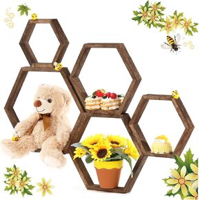 Gerrii 10 Pcs Honey Comb Decorations 5 Sizes Wood Hexagon Shelves Honeycomb Centerpiece Cupcake Stand Wooden Bee Hive Display Holder for Baby Shower Honeybee DIY Birthday Party Decor (Wood Color) in Saudi Arabia