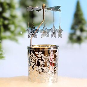 Rotating Candle Holders Spinning Tealight Holder Silver Golden Carousel Candleholders with Plated Owl Stars Flowers Decoration for Home, Gift for Wedding Mom Wife Bride Birthday in Saudi Arabia
