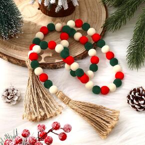 Velvet Christmas Bead Garland, 39 Inch Vintage Flock Beads with Tassels Tiered Tray Decor Wall Hanging Home Ornaments for Christmas Tree Decorations in Saudi Arabia