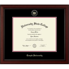 Temple University 14" w x 11" h Diploma Frame - Fits Any Degrees Awarded Between 2009-2022 - Gold Embossed Diploma Frame - Cherry Moulding with Black and Red Matting - Officially Licensed in Saudi Arabia