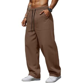Men Baggy Sweatpants Twill Cotton Wide Leg Chino Pants Loose Fit Fashion Casual Uncuffed Pant with Pockets in Kuwait