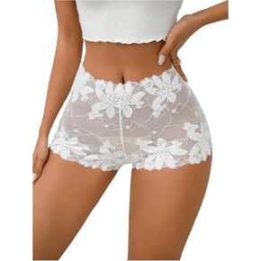 SHENHE Women's Lace Boyshorts Panty Sheer Mesh Cheeky Underwear Mid Rise Panty in Saudi Arabia