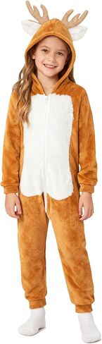 Kid Girls Reindeer Costume Christmas One-Piece Hooded Romper in Kuwait