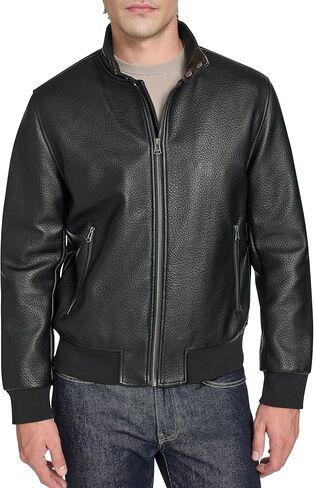 Cole Haan mens Stand Collar Pebbly Texture Faux Leather Jacket in Saudi Arabia