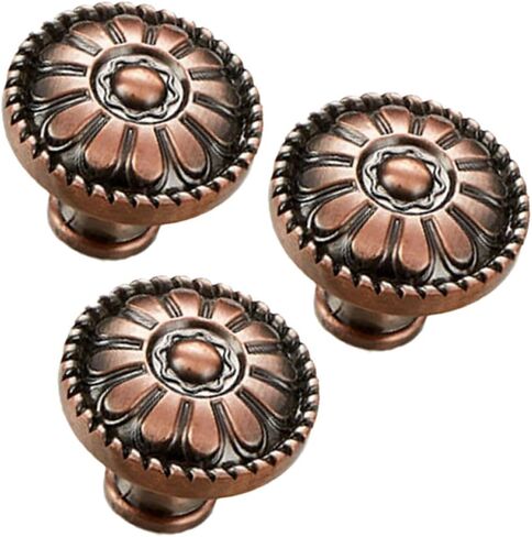 Cabilock 3PCS Mushroom Shape Wood Cabinet Knobs Round Pull Handles with Patterned Design Easy Install Wood Door Hardware for Kitchen Furniture and Wardrobes Ancient Red Finish in Saudi Arabia