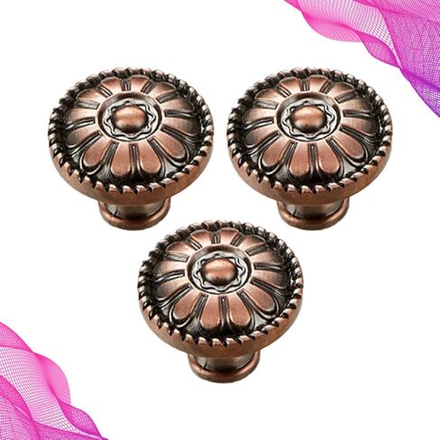 Cabilock 3PCS Mushroom Shape Wood Cabinet Knobs Round Pull Handles with Patterned Design Easy Install Wood Door Hardware for Kitchen Furniture and Wardrobes Ancient Red Finish in Saudi Arabia