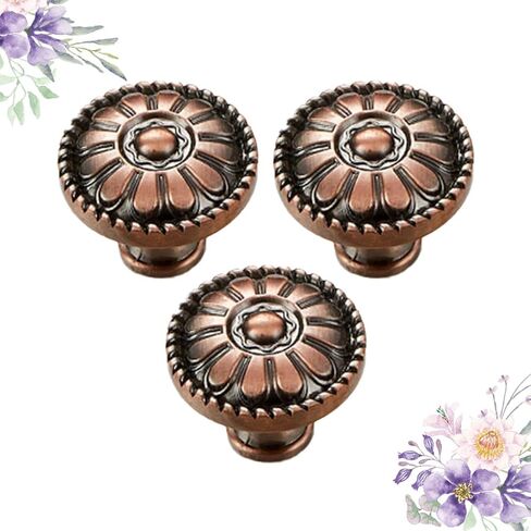 Cabilock 3PCS Mushroom Shape Wood Cabinet Knobs Round Pull Handles with Patterned Design Easy Install Wood Door Hardware for Kitchen Furniture and Wardrobes Ancient Red Finish in Saudi Arabia