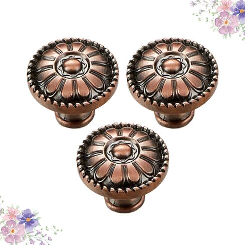 Cabilock 3PCS Mushroom Shape Wood Cabinet Knobs Round Pull Handles with Patterned Design Easy Install Wood Door Hardware for Kitchen Furniture and Wardrobes Ancient Red Finish in Saudi Arabia