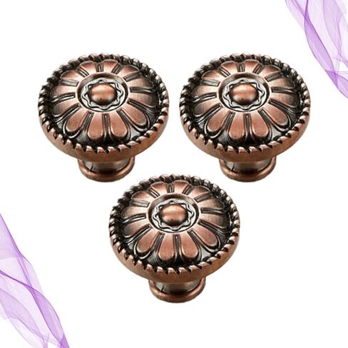 Cabilock 3PCS Mushroom Shape Wood Cabinet Knobs Round Pull Handles with Patterned Design Easy Install Wood Door Hardware for Kitchen Furniture and Wardrobes Ancient Red Finish in Saudi Arabia