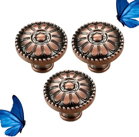 Cabilock 3PCS Mushroom Shape Wood Cabinet Knobs Round Pull Handles with Patterned Design Easy Install Wood Door Hardware for Kitchen Furniture and Wardrobes Ancient Red Finish in Saudi Arabia