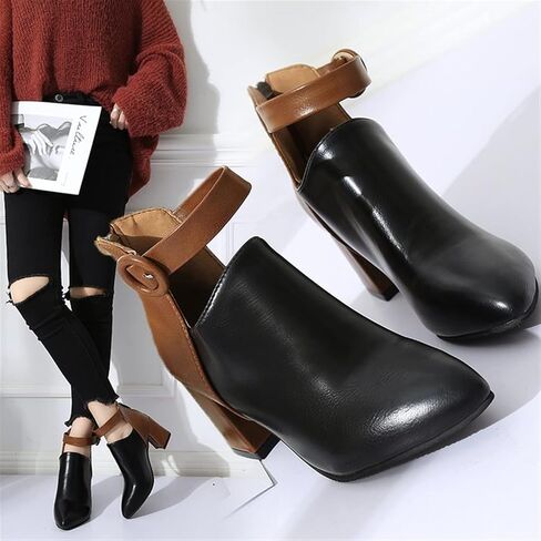 YDYCG Woman Autumn Winter High Ankle Booties Low Heel Party Women's Shoes Women's Boots Women High Heels Leather Dress Shoes (Color : Black, Shoe Size : 5.5) in Kuwait