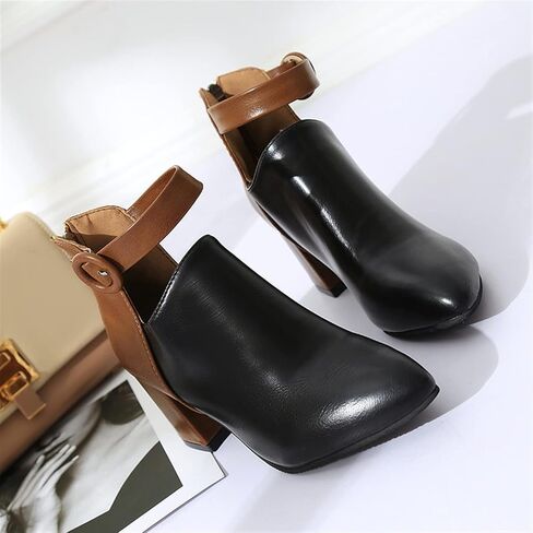 YDYCG Woman Autumn Winter High Ankle Booties Low Heel Party Women's Shoes Women's Boots Women High Heels Leather Dress Shoes (Color : Black, Shoe Size : 5.5) in Kuwait