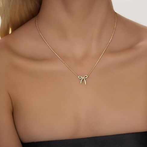 Stylish Bow Necklace – Gold Plated Dainty Necklace, Trendy Bow Pendant Choker Chain Necklace, Ideal Jewelry Gift! in Saudi Arabia