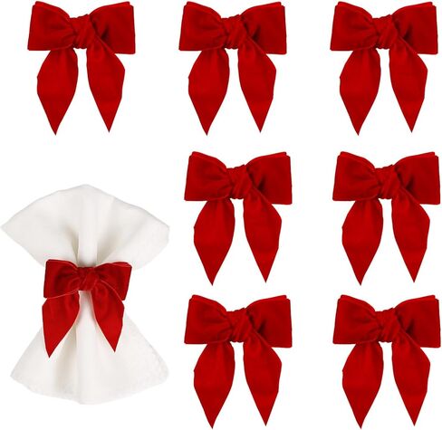 مجموعة حلقات منديل عيد الميلاد المصنوعة يدويًا من ونليكس مكونة من 8 قطع، حلقات منديل مخملية على شكل فيونكة وإبزيم لحفلات عشاء عيد الميلاد وحفلات الزفاف وعطلات المنزل (القوس الأخضر) in Kuwait