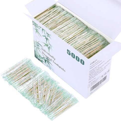 Bamboo Wooden Toothpicks With Individually Wrapped Package| 2000-Count Round Toothpicks| Good for Small Appetizer,Party,Cleaning Teeth,Cocktail Picks, BBQ, Craft. in Saudi Arabia