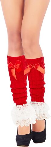 Benefeet Sox Womens Leg Warmers with Lace Trim Bow Crochet Knit Cute Y2K Knee High Flared Leg Warmer in Saudi Arabia