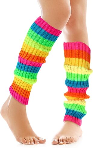 Teaaha Rainbow Leg Warmers for Women, 80s Style Knit Ribbed Socks for Party, Dance, Yoga, Fitness Accessories in Saudi Arabia