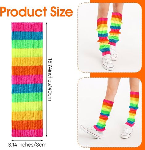 Teaaha Rainbow Leg Warmers for Women, 80s Style Knit Ribbed Socks for Party, Dance, Yoga, Fitness Accessories in Saudi Arabia