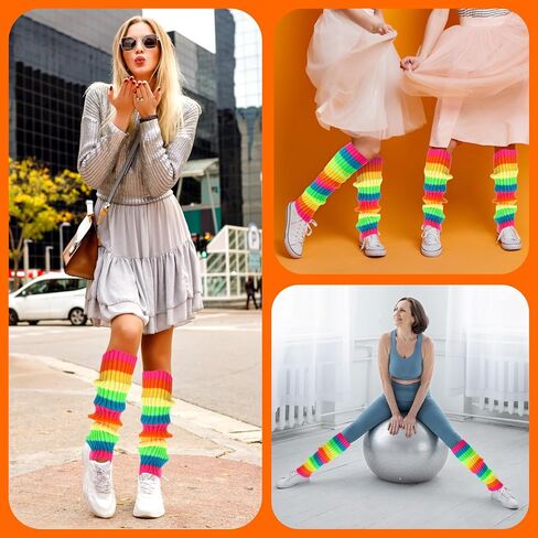 Teaaha Rainbow Leg Warmers for Women, 80s Style Knit Ribbed Socks for Party, Dance, Yoga, Fitness Accessories in Saudi Arabia