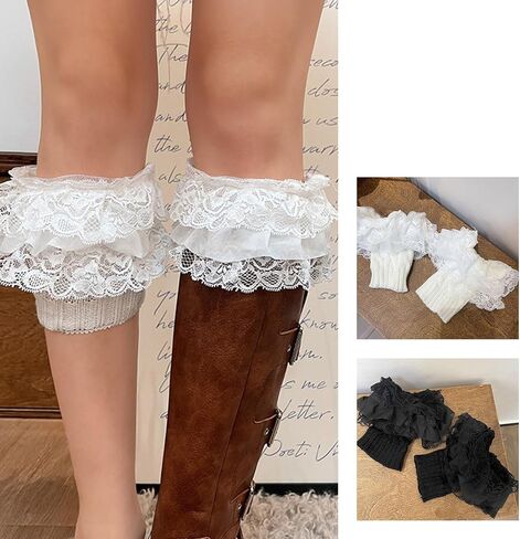 1 Pair Stretch Lace Boot, Cuffs Leg Warmers, Socks Toppers Cuff for Womens, Knit Solid Color Crochet Cuffs Socks in Saudi Arabia