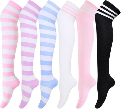 Fumwase Thigh High Socks Fashion Striped over Knee Warm Thin Soft for Women Party Christmas Daily Stockings Leg Warmers in Saudi Arabia