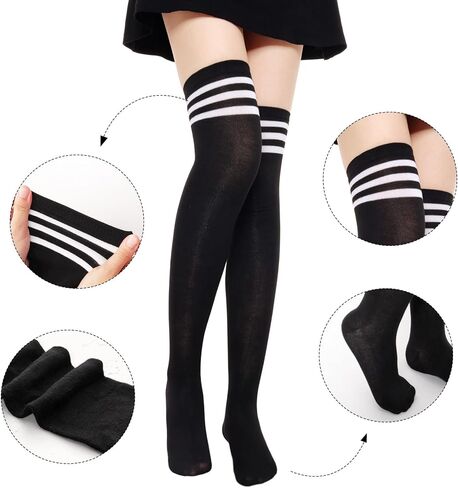Fumwase Thigh High Socks Fashion Striped over Knee Warm Thin Soft for Women Party Christmas Daily Stockings Leg Warmers in Saudi Arabia