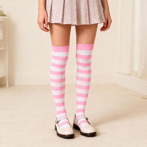 Fumwase Thigh High Socks Fashion Striped over Knee Warm Thin Soft for Women Party Christmas Daily Stockings Leg Warmers in Saudi Arabia