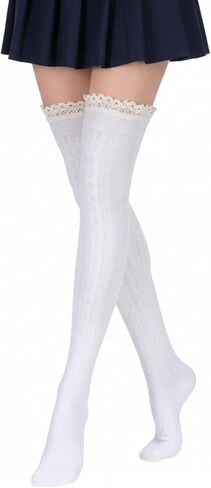 Larrel Lace Knee High Socks for Boots, White Leg Warmers with Lace Trim Cute White Thigh High Socks for Women Girls Daily Use Cosplay Boots Casual Chic in Saudi Arabia
