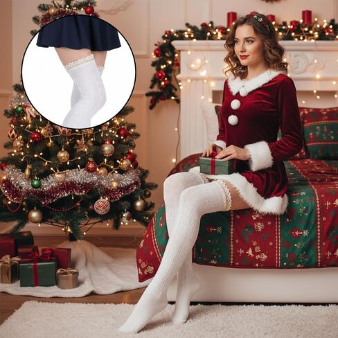 Larrel Lace Knee High Socks for Boots, White Leg Warmers with Lace Trim Cute White Thigh High Socks for Women Girls Daily Use Cosplay Boots Casual Chic in Saudi Arabia