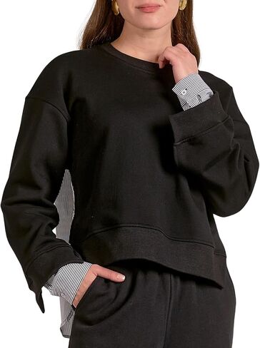 ELAN Women's Long Sleeve Mixed Media Layered-Look Top in Saudi Arabia