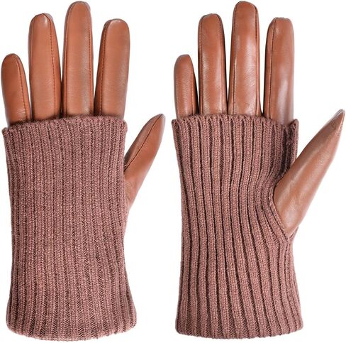 Harssidanzar Women's Dual-Purpose Winter Gloves Goatskin leather with Acrylic Knit Cuffs, Short Plush Lining CL001US in Saudi Arabia