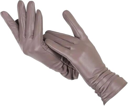 Women Pleated Sheepskin Leather Gloves Winter Warm Genuine Leather Gloves in Saudi Arabia
