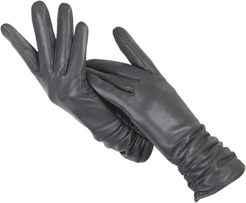 Women Pleated Sheepskin Leather Gloves Winter Warm Genuine Leather Gloves in Saudi Arabia