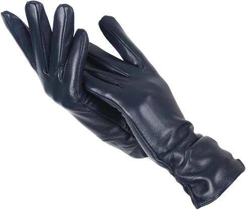 Women Pleated Sheepskin Leather Gloves Winter Warm Genuine Leather Gloves in Saudi Arabia