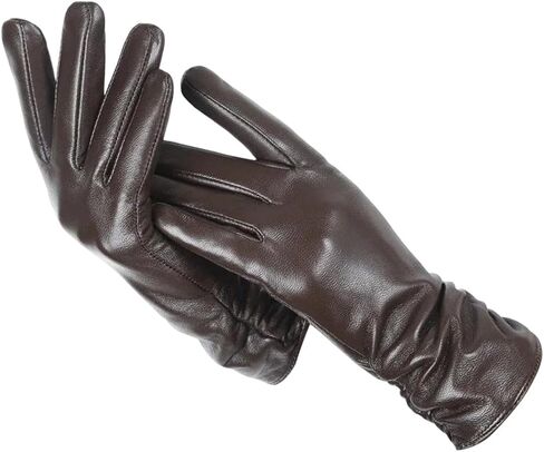 Women Pleated Sheepskin Leather Gloves Winter Warm Genuine Leather Gloves in Saudi Arabia